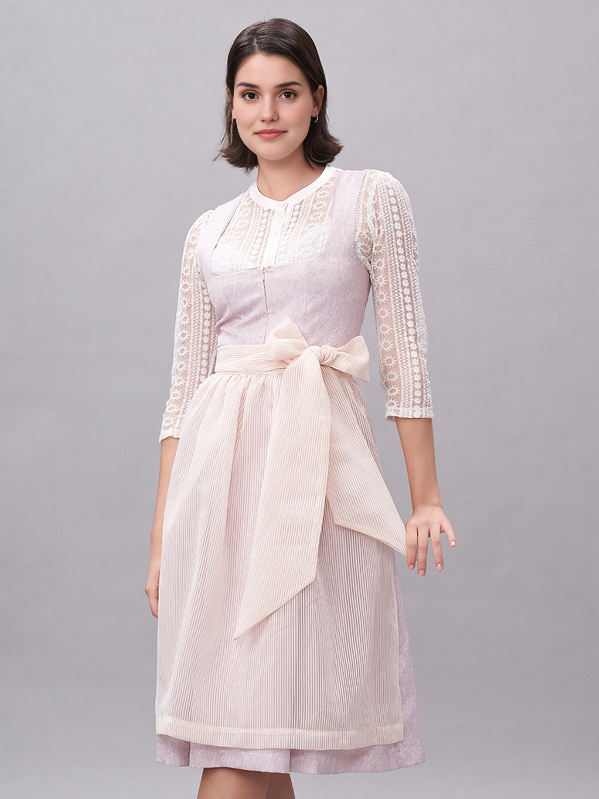 Modernes weißes Dirndl mit rosa Details