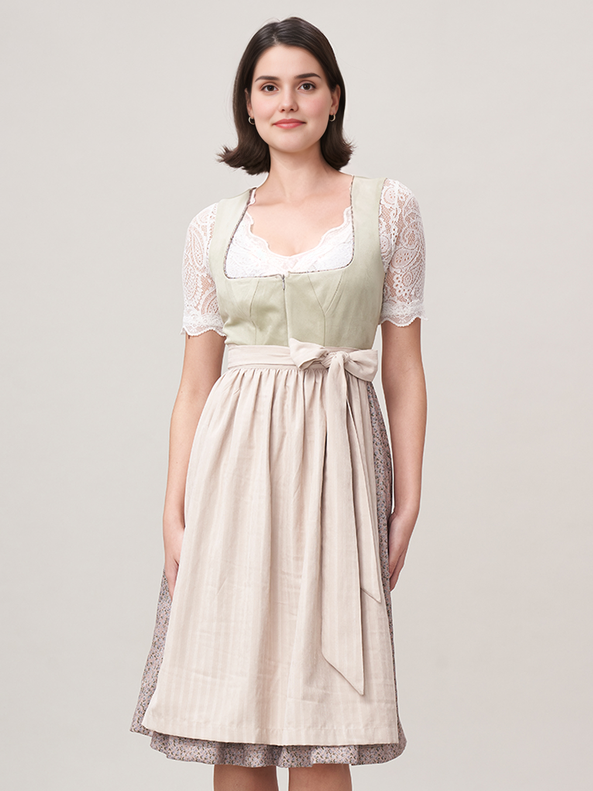 Modernes Dirndl in Grün mit floralen Details