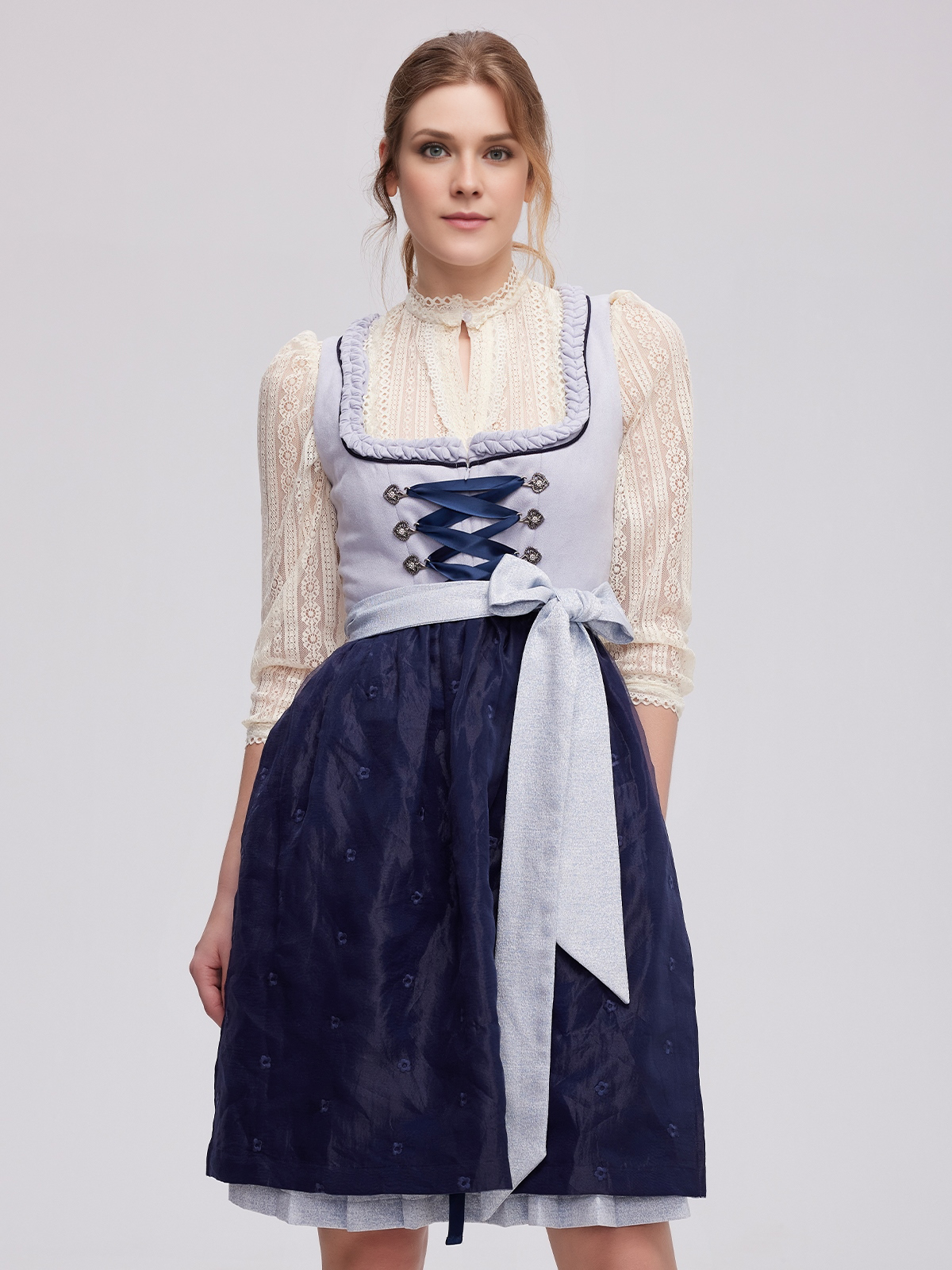 Dirndl Bluse Langarm in Blau