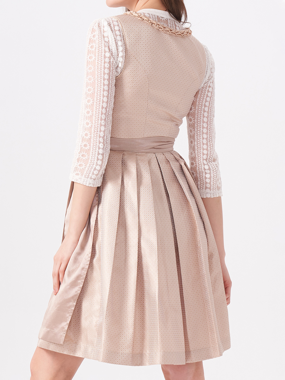 Dirndl kurz rot in Beige-Optik