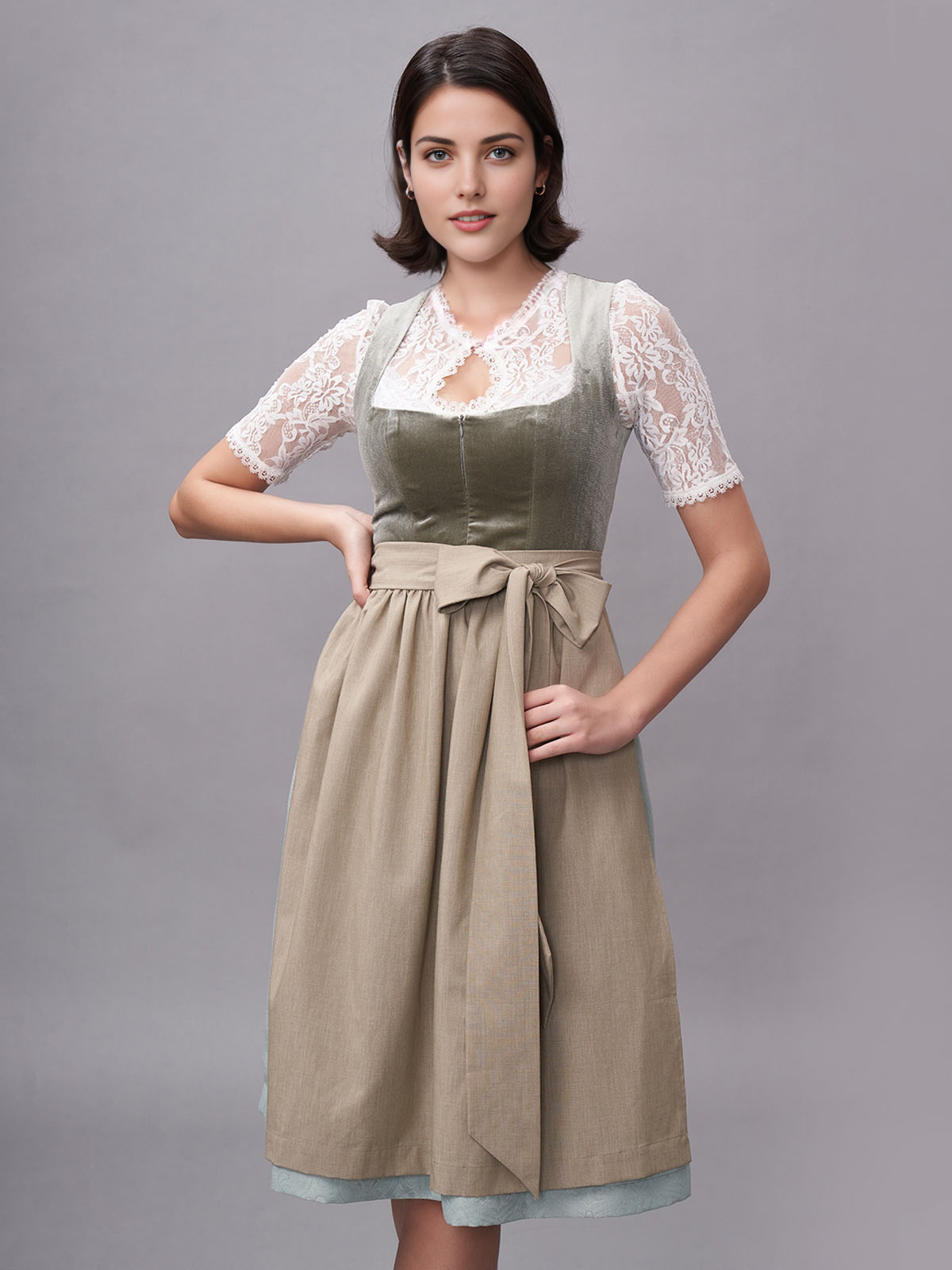 Dirndl in Grün mit Hakenverschluss