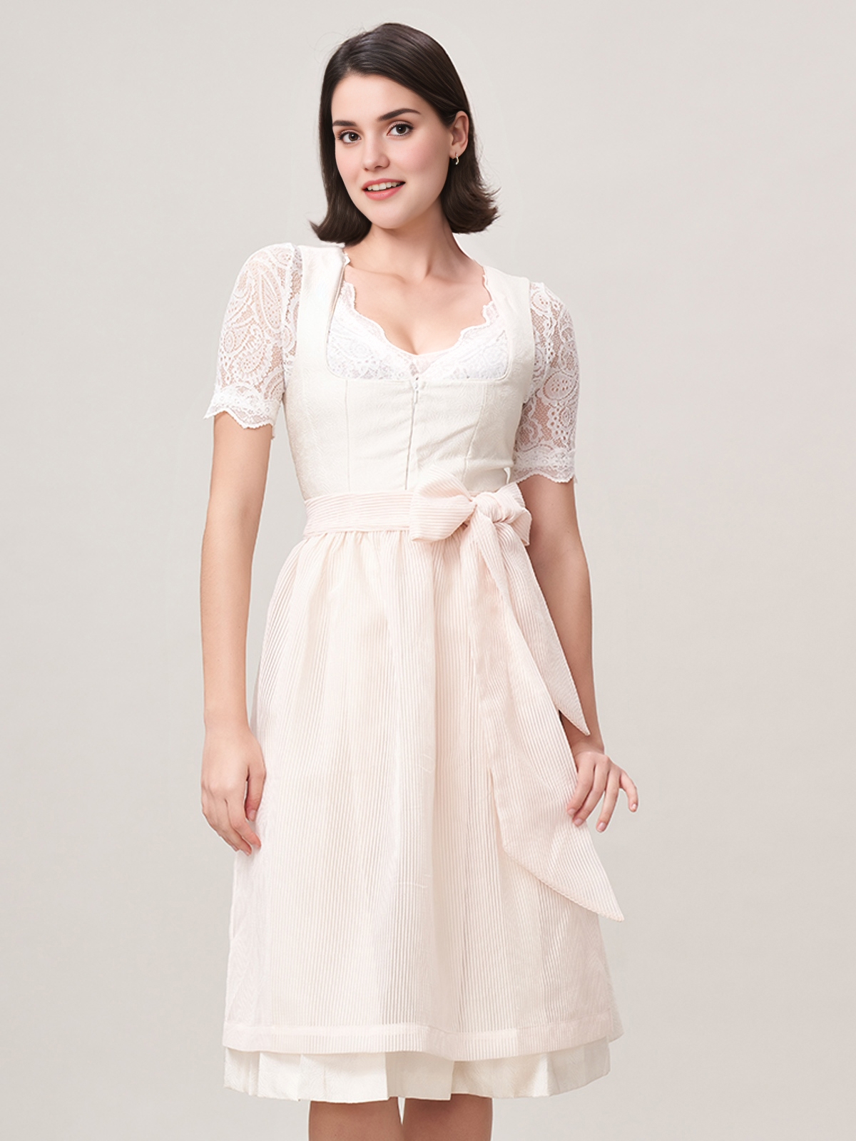 Dirndl in Beige mit Miederösen